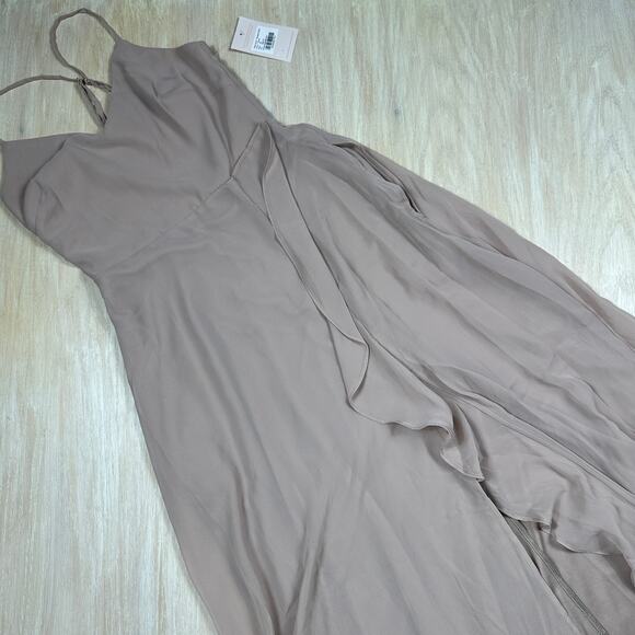 NWT Birdy Grey Taupe Theresa Chiffon Formal Bridesmaid Evening Gown Dress XS - Picture 4 of 16